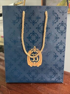 Navy Decorative Gift Bag with Gold Rope Handles